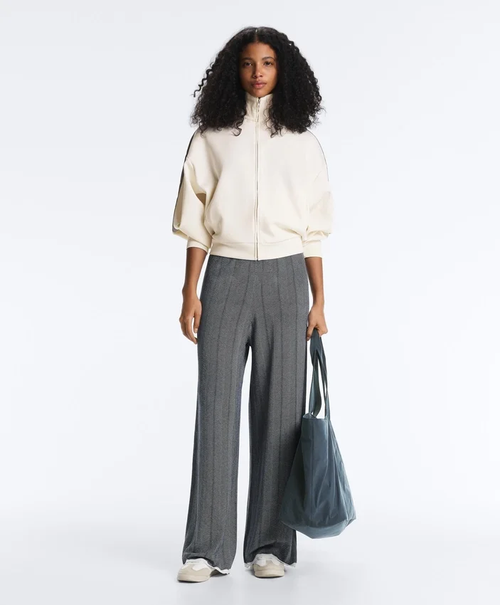 Pantaloni drepți din tricot cu model în zig-zag Pantaloni drepți din tricot cu model în zig-zag