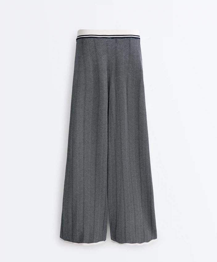Pantaloni drepți din tricot cu model în zig-zag Pantaloni drepți din tricot cu model în zig-zag