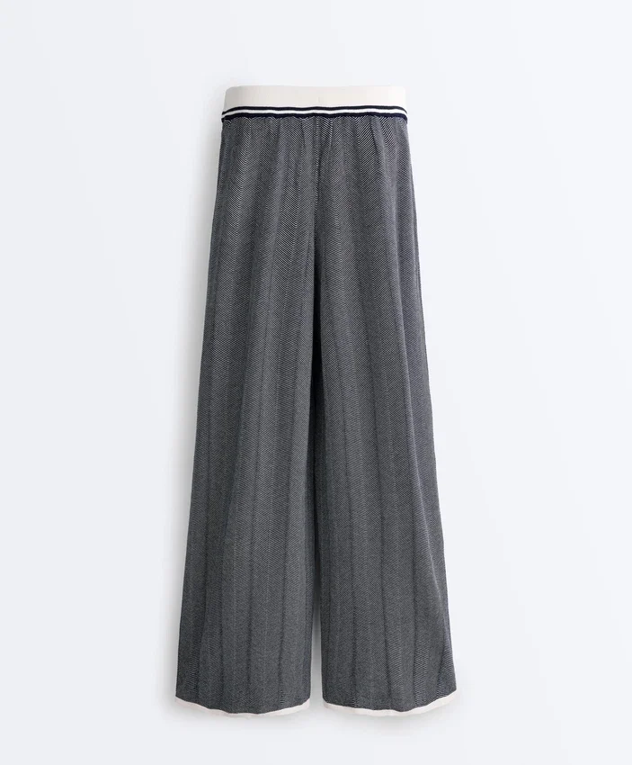 Pantaloni drepți din tricot cu model în zig-zag Pantaloni drepți din tricot cu model în zig-zag