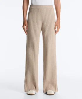 Pantaloni drepți din tricot cu nervuri