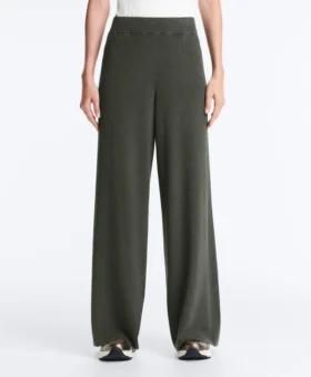 Pantaloni drepți din tricot cu nervuri