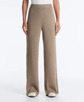Pantaloni drepți din tricot cu nervuri