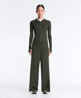 Pantaloni drepți din tricot cu nervuri