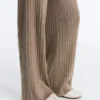 Pantaloni drepți din tricot cu nervuri