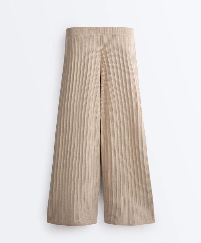Pantaloni drepți din tricot cu nervuri Pantaloni drepți din tricot cu nervuri