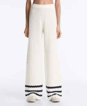 Pantaloni drepți din tricot cu textură ondulată