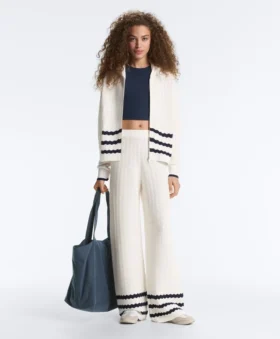 Pantaloni drepți din tricot cu textură ondulată