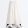Pantaloni drepți din tricot cu textură ondulată