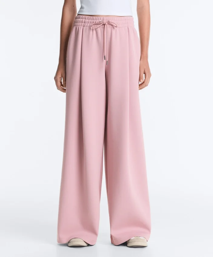 Pantaloni drepți plisați din bumbac piqué Pantaloni drepți plisați din bumbac piqué