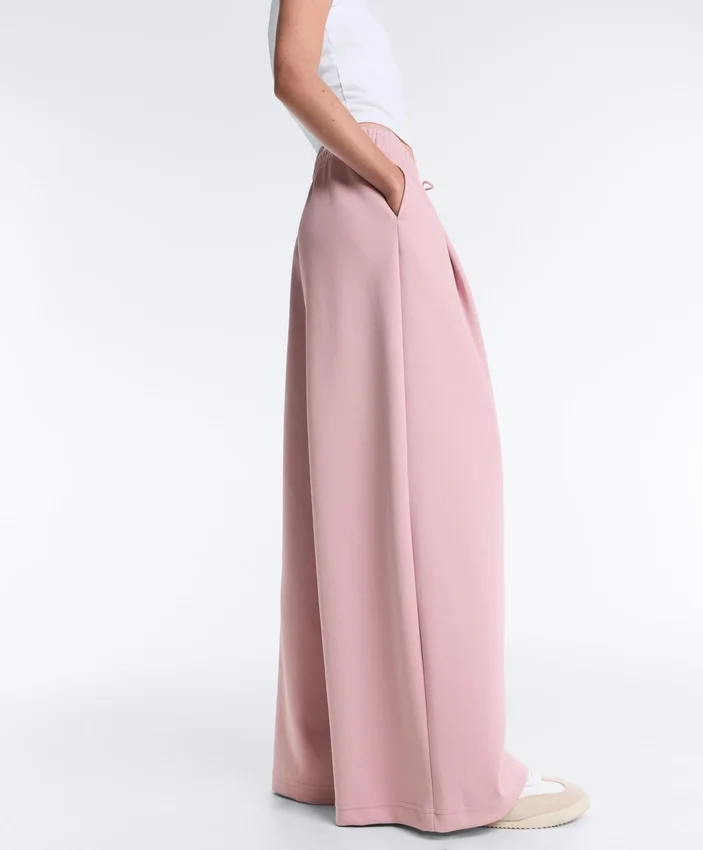 Pantaloni drepți plisați din bumbac piqué Pantaloni drepți plisați din bumbac piqué