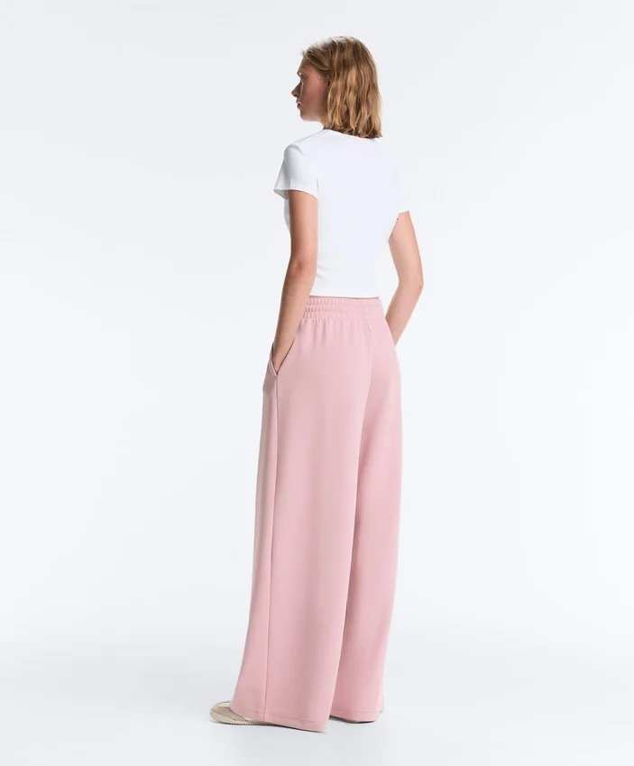 Pantaloni drepți plisați din bumbac piqué Pantaloni drepți plisați din bumbac piqué