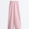 Pantaloni drepți plisați din bumbac piqué Pantaloni drepți plisați din bumbac piqué