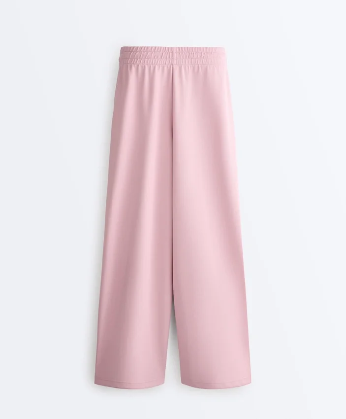 Pantaloni drepți plisați din bumbac piqué Pantaloni drepți plisați din bumbac piqué