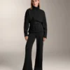 Pantaloni evazați cu talie foarte înaltă, din modal periat Pantaloni evazați cu talie foarte înaltă, din modal periat