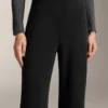 Pantaloni evazați cu talie foarte înaltă, din modal periat Pantaloni evazați cu talie foarte înaltă, din modal periat