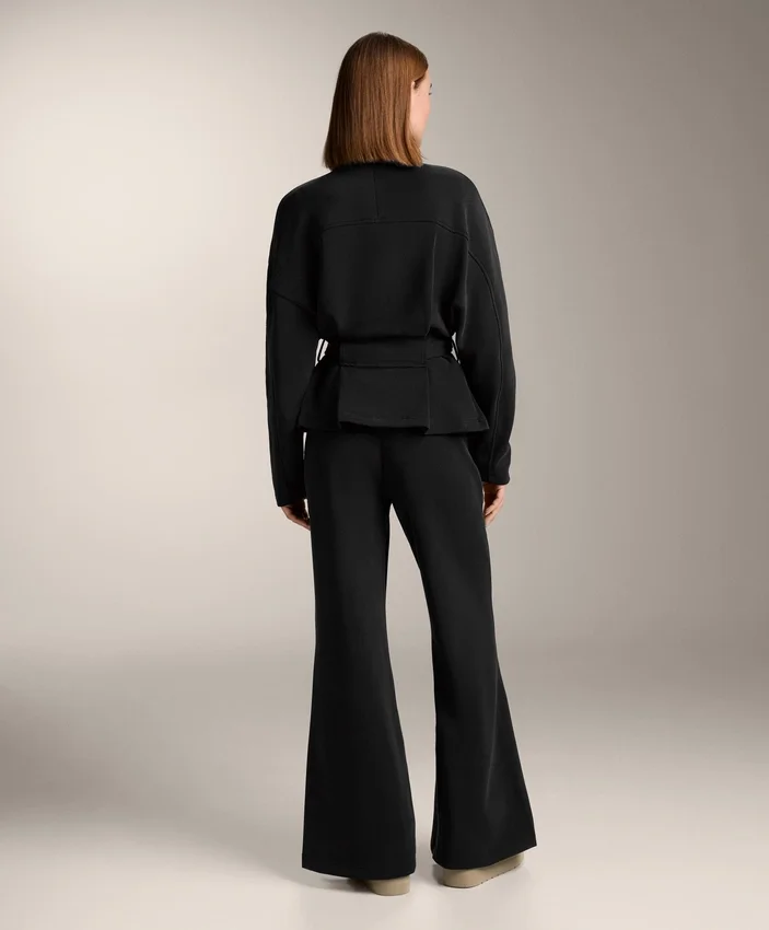 Pantaloni evazați cu talie foarte înaltă, din modal periat Pantaloni evazați cu talie foarte înaltă, din modal periat