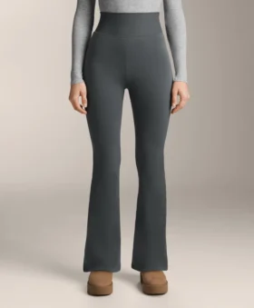 Pantaloni evazați cu talie foarte înaltă, fără cusături, extra călduroși, cu nervuri