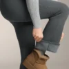 Pantaloni evazați cu talie foarte înaltă, fără cusături, extra călduroși, cu nervuri