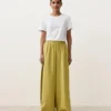 Pantaloni largi din 100% in, cu pli lateral
