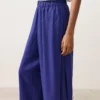 Pantaloni largi din 100% in, cu pli lateral