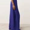 Pantaloni largi din 100% in, cu pli lateral