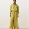 Pantaloni largi din 100% in, cu pli lateral