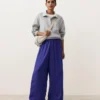 Pantaloni largi din 100% in, cu pli lateral