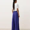 Pantaloni largi din 100% in, cu pli lateral