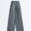 Pantaloni largi din amestec de bumbac cu imprimeu în carouri Pantaloni largi din amestec de bumbac cu imprimeu în carouri