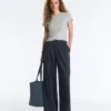 Pantaloni largi din bumbac piqué cu dungi Pantaloni largi din bumbac piqué cu dungi