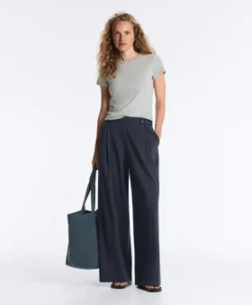 Pantaloni largi din bumbac piqué cu dungi