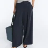 Pantaloni largi din bumbac piqué cu dungi Pantaloni largi din bumbac piqué cu dungi