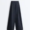 Pantaloni largi din bumbac piqué cu dungi Pantaloni largi din bumbac piqué cu dungi