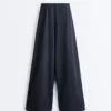 Pantaloni largi din bumbac piqué cu dungi Pantaloni largi din bumbac piqué cu dungi