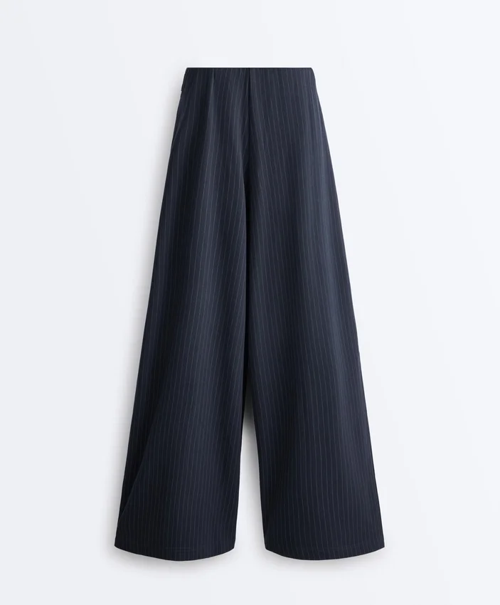 Pantaloni largi din bumbac piqué cu dungi Pantaloni largi din bumbac piqué cu dungi