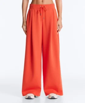 Pantaloni largi din bumbac piqué cu pliuri