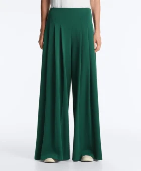 Pantaloni largi din bumbac piqué, cu pliuri Pantaloni largi din bumbac piqué, cu pliuri