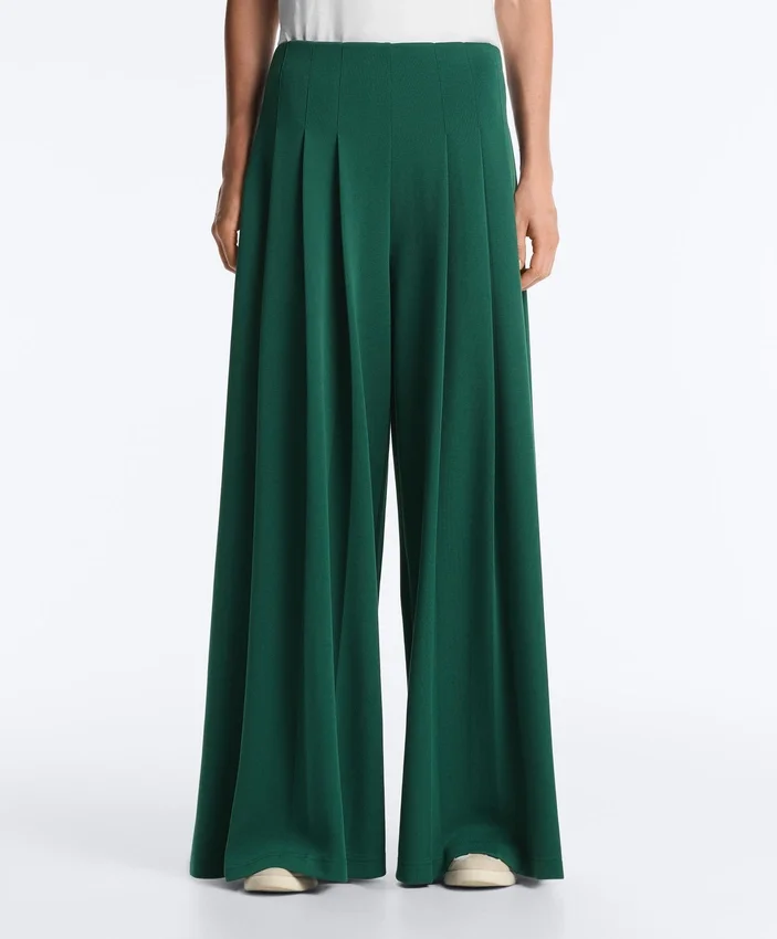 Pantaloni largi din bumbac piqué, cu pliuri Pantaloni largi din bumbac piqué, cu pliuri
