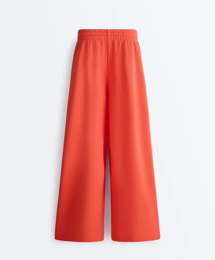 Pantaloni largi din bumbac piqué cu pliuri Pantaloni largi din bumbac piqué cu pliuri