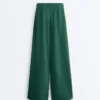 Pantaloni largi din bumbac piqué, cu pliuri Pantaloni largi din bumbac piqué, cu pliuri