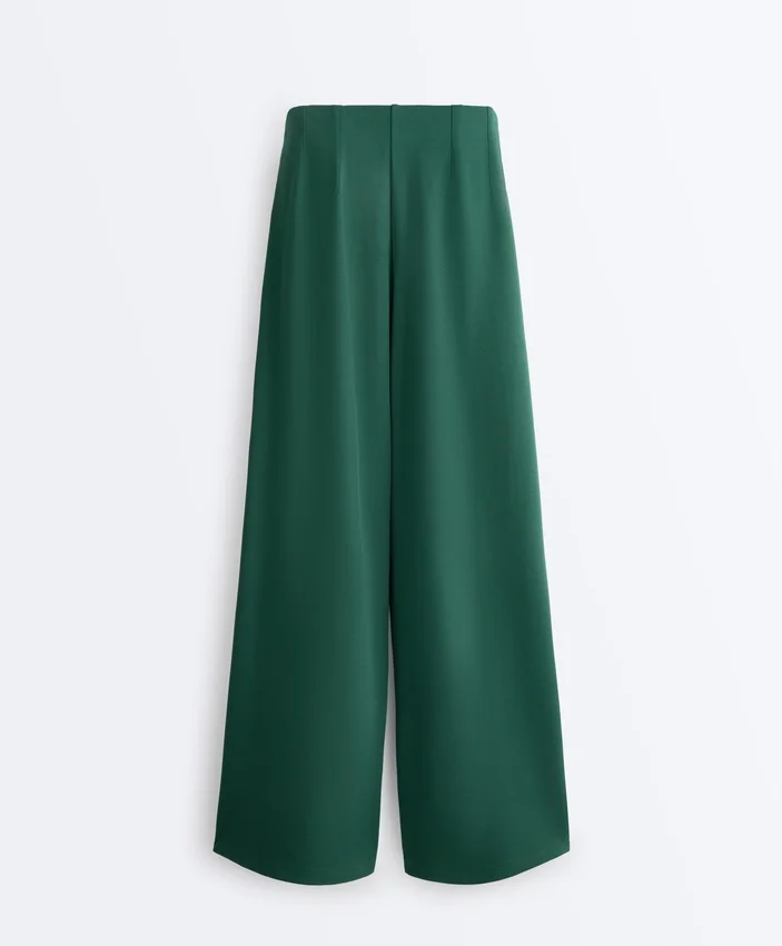 Pantaloni largi din bumbac piqué, cu pliuri Pantaloni largi din bumbac piqué, cu pliuri
