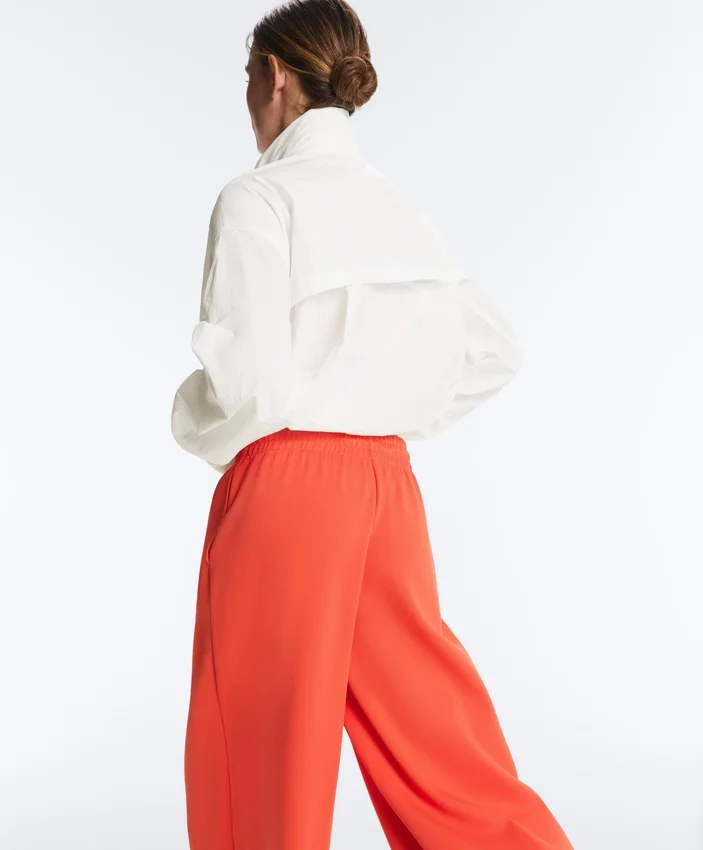Pantaloni largi din bumbac piqué cu pliuri Pantaloni largi din bumbac piqué cu pliuri
