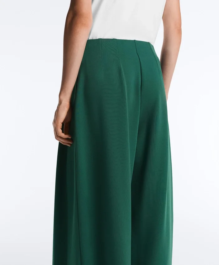 Pantaloni largi din bumbac piqué, cu pliuri Pantaloni largi din bumbac piqué, cu pliuri
