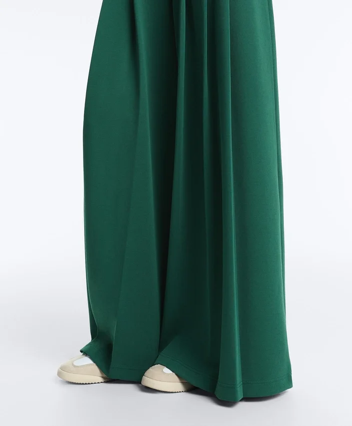 Pantaloni largi din bumbac piqué, cu pliuri Pantaloni largi din bumbac piqué, cu pliuri