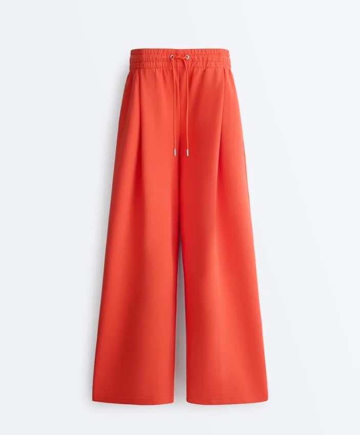 Pantaloni largi din bumbac piqué cu pliuri Pantaloni largi din bumbac piqué cu pliuri