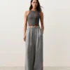 Pantaloni largi din in 100% cu dungi Pantaloni largi din in 100% cu dungi