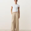 Pantaloni largi din in 100% cu dungi Pantaloni largi din in 100% cu dungi