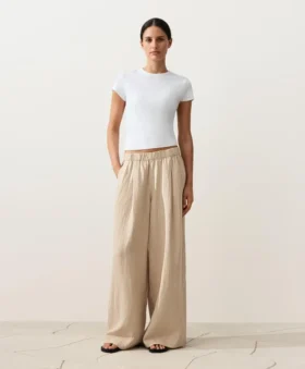 Pantaloni largi din in 100% cu dungi