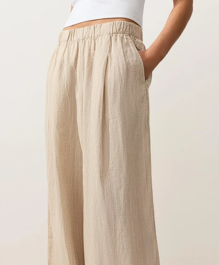 Pantaloni largi din in 100% cu dungi Pantaloni largi din in 100% cu dungi
