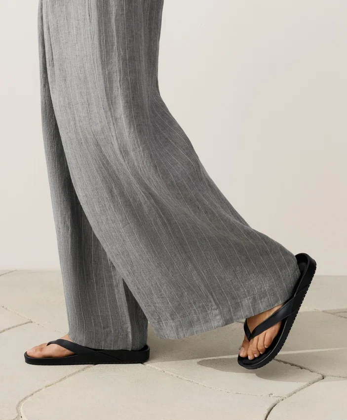 Pantaloni largi din in 100% cu dungi Pantaloni largi din in 100% cu dungi